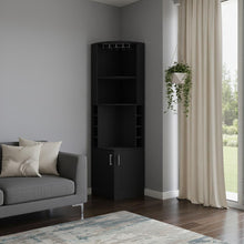 Load image into Gallery viewer, 18" Wood Corner Bar Cabinet With Two Doors - Black