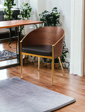 Load image into Gallery viewer, Modern Walnut Stylish Faux Leather Accent Chair - Black / Gold