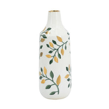 Load image into Gallery viewer, Floral Leaf Bud Table Vase - White / Green / Gold