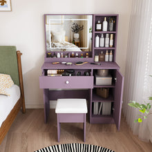 Load image into Gallery viewer, Vanity Desk Set With Padded Stool & Adjustable LED Mirror, 3 Color Mode Lighting, Compact For Bedroom - Purple