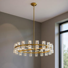 Load image into Gallery viewer, Wagon Wheel Multi Light Metal Chandelier With Shades - Gold / Clear