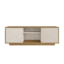 Load image into Gallery viewer, Ribbed Texture Wood Enclosed Open Storage TV Stand - Oak / White
