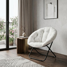 Load image into Gallery viewer, Tufted Faux Fur Folding Lounge Chair - White / Black