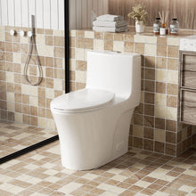 Load image into Gallery viewer, Elegant One Piece Toilet With Tornado Dual Flush, Siphonic S Trap 12", Soft Close Seat, Dual Flush, Ada Height, Glossy - Gloss White