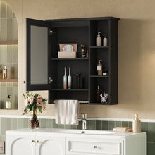 Load image into Gallery viewer, Modern 3 In 1 Bathroom Mirror Cabinet With Adjustable Shelf & Towel Bar