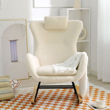 Load image into Gallery viewer, Rocking Chair Nursery, Teddy Upholstered Rocker Glider Chair With High Backrest, Adjustable Headrest & Pocket, Comfy Glider Chair For Nursery, Bedroom, Living Room, Offices, Rubber Wood