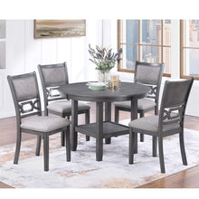 Load image into Gallery viewer, 5 Piece Dining Set With Storage Shelves Round Table And Upholstered Side Chairs - Gray