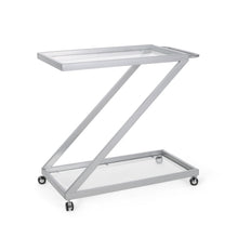 Load image into Gallery viewer, Modern Z Shaped Bar Cart With Tempered Glass Shelves - Silver