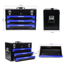 Load image into Gallery viewer, Portable 3 Drawer Steel Toolbox, 4 Layers Of Tools With Metal Latches, With Storage Tray And Carrying Handle