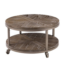 Load image into Gallery viewer, Wood With Iron Round Distressed Coffee Table - Brown