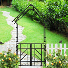 Load image into Gallery viewer, Garden Arch With Gate Climbing Plants Support Outdoor - Black