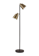 Load image into Gallery viewer, Two Light Floor Lamp With Antiqued Brass Cone Shades - Black