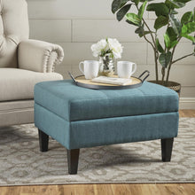 Load image into Gallery viewer, Tufted Waffle Stitch Upholstered Storage Ottoman With Wood Legs - Teal