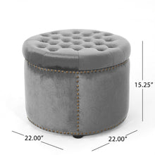 Load image into Gallery viewer, Elegant Round Ottoman Footstool With Studded Rim