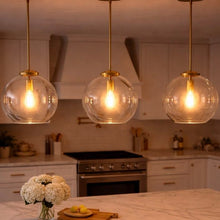 Load image into Gallery viewer, Gleam - Single Light Pendant Lamp With Clear Globe Satin - Antique Brass / Clear / Gold