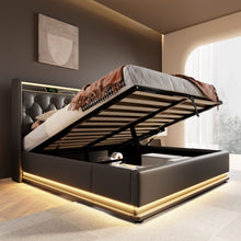Load image into Gallery viewer, Upholstered Bed, 360 Surround LED Function, Remote Control, Hydraulic Storage Bed With USB, Type-C Charging (Without Mattress)