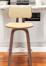 Load image into Gallery viewer, Faux Leather Swivel Low Back Counter Height Bar Chair - Cream And Wood Brown