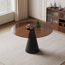 Load image into Gallery viewer, Round Dining Table & Tempered Glass Top - Black / Brown