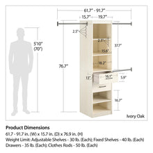 Load image into Gallery viewer, Kelly - 5 Shelf 2 Drawer Closet Organizer With 3 Adjustable Hanging Rods - Ivory