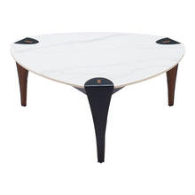 Load image into Gallery viewer, 36" Sinte Stone Faux Leather And Steel Triangle Coffee Table - White And Black