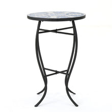 Load image into Gallery viewer, Outdoor Round Side Table With Mosaic Style Top And Curved Iron Legs - Blue / Matte Black