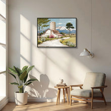 Load image into Gallery viewer, Framed Canvas Wall Art Beautiful Field Painting Wildflower Barn Print Nature Scenery Picture For Home - Blue / Pink