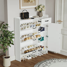 Load image into Gallery viewer, Shoe Cabinet With 4 Doors 1 Drawers, PVC Door With Shape, Large Space For Storage - White