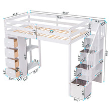 Load image into Gallery viewer, Loft Bed With Storage Drawers And Stairs With Shelves