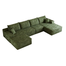 Load image into Gallery viewer, 2 Piece Living Room Set Corduroy Modular Compression Foam Sofa With Ottoman Toss Pillows - Green