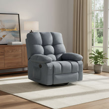 Load image into Gallery viewer, Tufted Chenille Heated Massage Swivel Rocker Recliner With USB - Blue