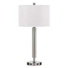 Load image into Gallery viewer, Metal Cylinder USB Table Lamp With White Drum Shade - Nickel