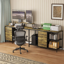 Load image into Gallery viewer, Industrial L Shaped Desk With Power Hub With 6 Drawers And Adjustable Monitor Stands - Brown