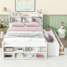 Load image into Gallery viewer, Bed With Bookcase Headboard, Under Bed Storage Drawers And Bed End Storage Case
