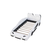 Load image into Gallery viewer, Race Car Shaped Twin Platform Bed With Wheels, Pine Wood Construction