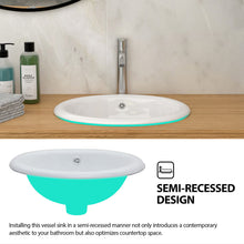Load image into Gallery viewer, Semi Recessed Bathroom Sink With Countertop Vessel Design, 17" X 15.5" - White