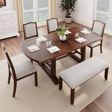 Load image into Gallery viewer, 6 Piece Extendable Dining Table Set, Wood Table With Removable Leaf, 4 Upholstered Chairs And Bench - Cherry