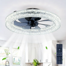 Load image into Gallery viewer, LED Light Source And Remote Control, 3000 - 6500K Dimmable Flush Mount LED Fan Light, 6 Speeds, Quiet DC Motor For Living Room - Matte Black