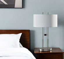 Load image into Gallery viewer, Metal Bedside Table Lamp With White Shade - Silver