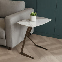 Load image into Gallery viewer, Ceramic Faux Marble Steel End Table - White / Bronze