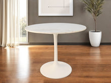Load image into Gallery viewer, 36" Rounded Marble And Iron Pedestal Base Dining Table - White