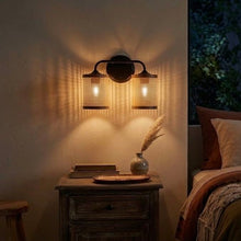 Load image into Gallery viewer, Quell - Double Light Vanity With Natural Shade Wall Lamp - Black / Rattan