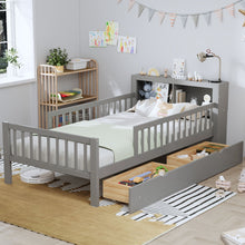 Load image into Gallery viewer, Bed With Headboard Storage Rack, 2 Under Bed Drawers, 3 Side Guardrails For Safety