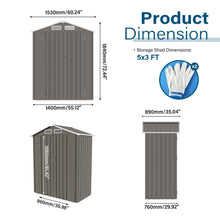 Load image into Gallery viewer, 5 X 3 Ft Compact Metal Outdoor Storage Shed With Pitched Roof, Lockable Door - Gray