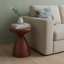 Load image into Gallery viewer, Steel Cinched High Waist Round Pedestal End Table - Walnut / Steel