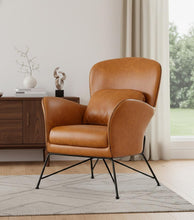 Load image into Gallery viewer, Faux Leather Shelter Style Accent Chair - Carmel Brown