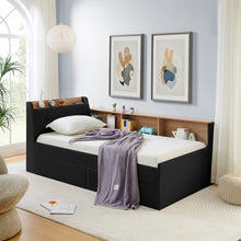Load image into Gallery viewer, Upholstered Daybed With Storage Headboard, Wireless Charging, LED Lights