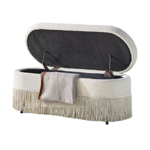 Load image into Gallery viewer, Oval Upholstered Storage Ottoman With Fringe Trim & Lift Top Lid