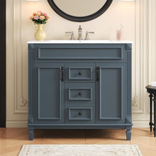 Load image into Gallery viewer, 36" Bathroom Vanity With Top Sink, Basin On Cabinet With 2 Soft Closing Doors And 2 Drawers - Blue