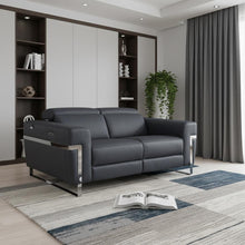Load image into Gallery viewer, Italian Leather Power Reclining Loveseat - Gray / Silver