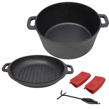 Load image into Gallery viewer, 3 In 1 Pre-Seasoned Cast Iron Dutch Oven, Outdoor Camping Deep Pot, 5 Quart With Silicone Handles - Black